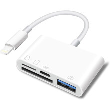 SD Card Reader for iPhone Lightning to 4 in 1 USB Camera Adapter Compatible Female OTG Micro SD TF Memory Card Reader for iPad with Charging Port