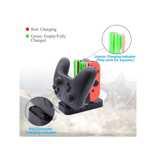 Controller Charger for Nintendo Switch Charging Dock Stand Station for Switch Joy-con and Pro Controller with Charging Indicator and Type C Charging C 2