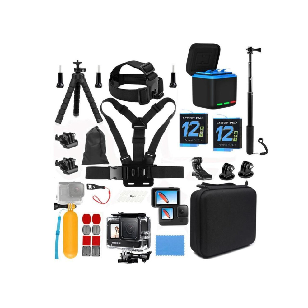 Accessories Kit with Battery and Charger for Gopro Hero 12 11 10 9 Black, Waterproof Case+Selfie Stick+Tripod+2 Battery+3-Channel Charger Station Comp