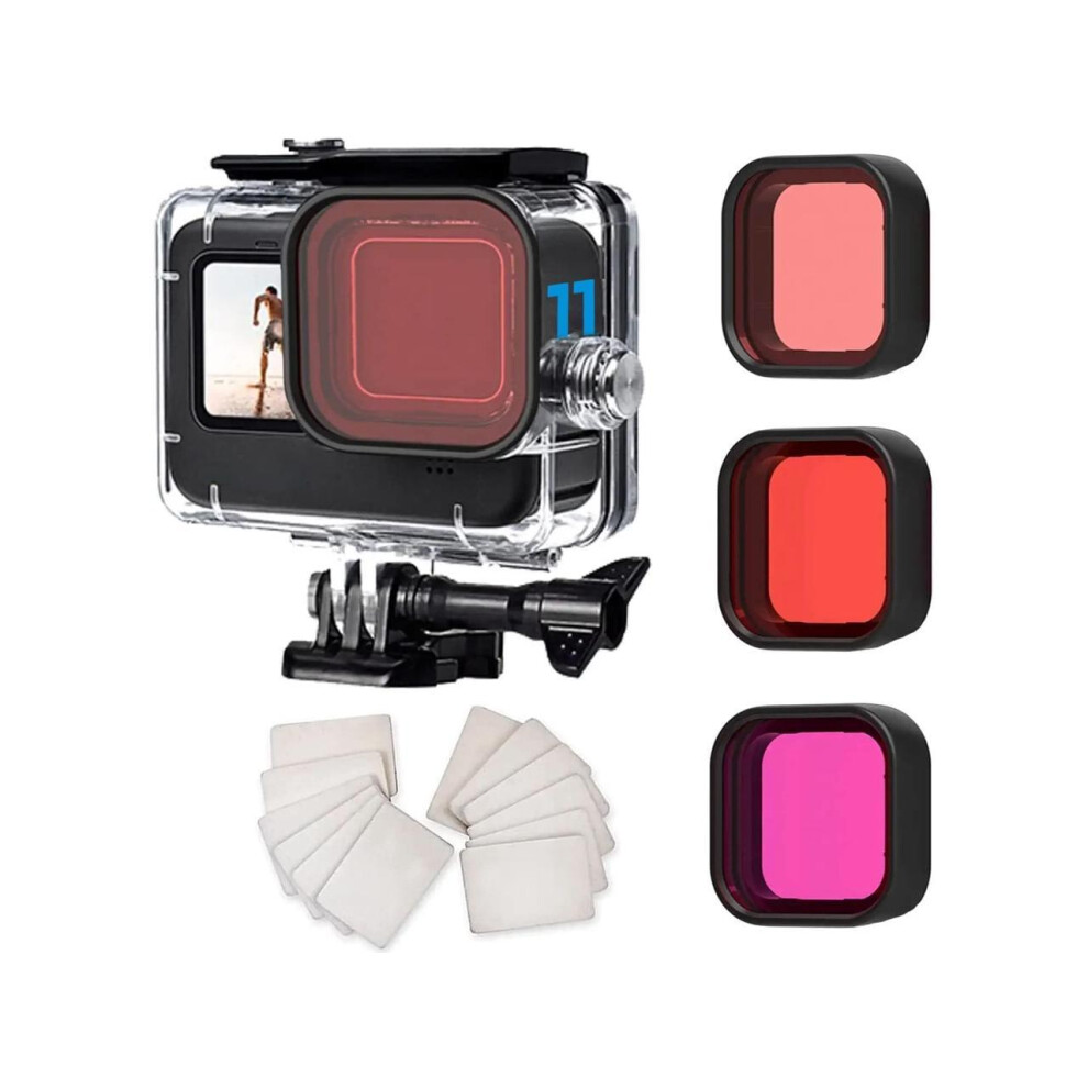 Waterproof Housing For Go Pro Hero 12 /Hero 11 /Hero 10 /Hero 9 ,Protective 60M/196Ft Underwater Dive Case Shell With 3 Pack Filte Black 609808304008