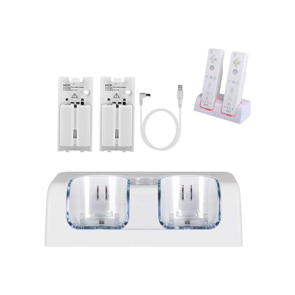 Werleo Wii Chargers For Nintenndo Wii Remote Controller, Wii Charger Dock Station With 2 Rechargeable Batteries And Usb Charging Cord For For Wii / Wii U Gam
