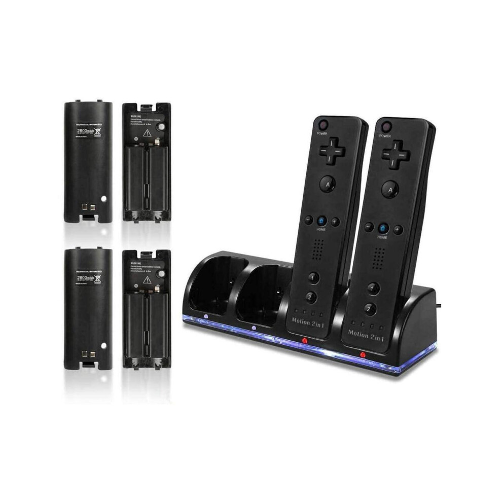 For Wii Remote Battery Charger, 4 In 1 Wii Remote Charging Dock Station With 4 Pcs 2800Mah Rechargeable Batteries For Nintendo Wii/Wii U Controllers 609808304404
