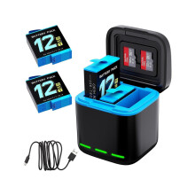 For Gopro Hero 12/11/10/9 Battery 2-Pack 1750mAh and USB Storage 3-Channel Fast Charger Fully Compatible with GoPro Hero 12, Hero 11, Hero 10, Hero 9