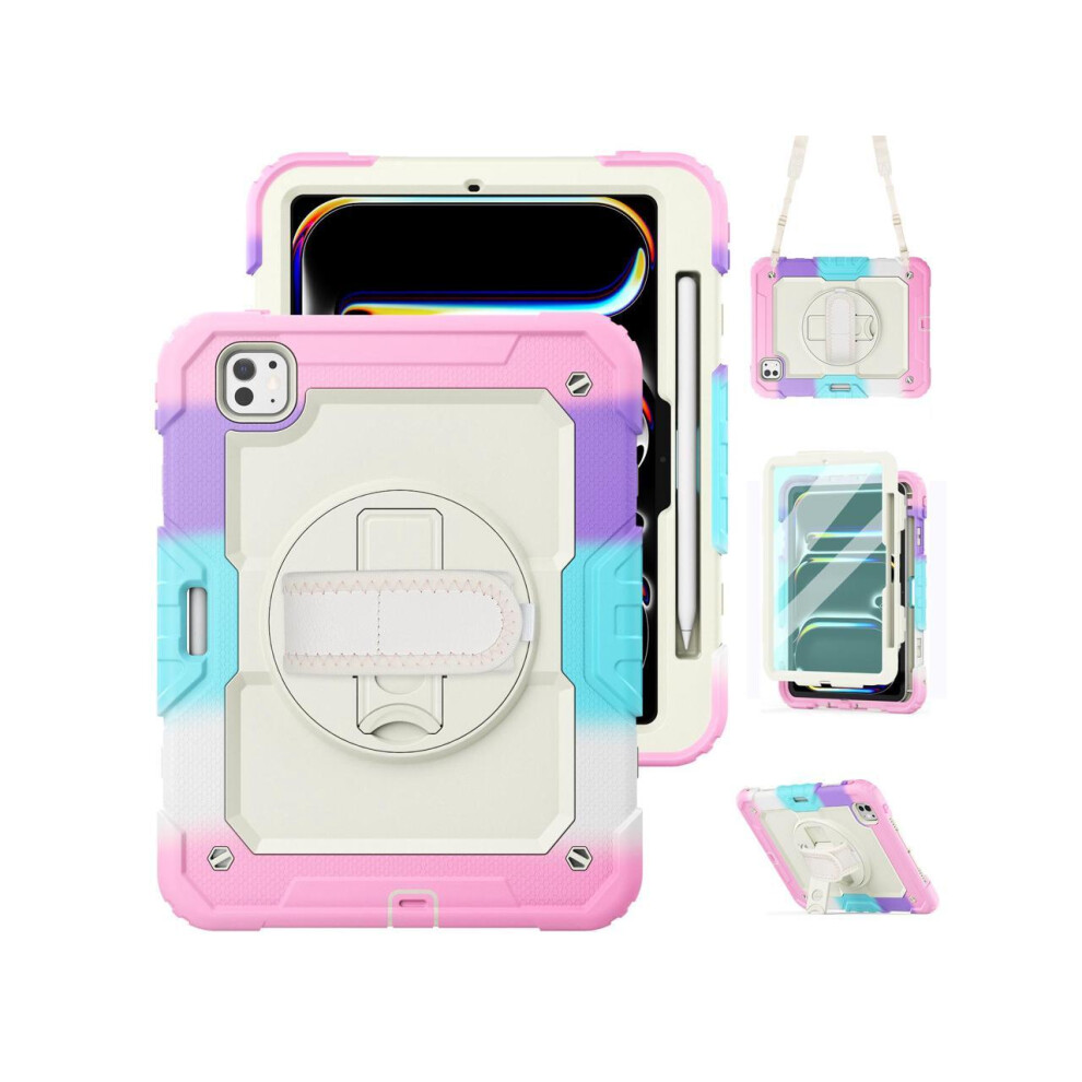 For Ipad Pro 11 Inch Case 2024 M4 2024 5Th Generation A2836/A2837/A3006 Protective Cover With Built-In Screen Protector, 360 Rotating Stand, Adjustab 609808305265
