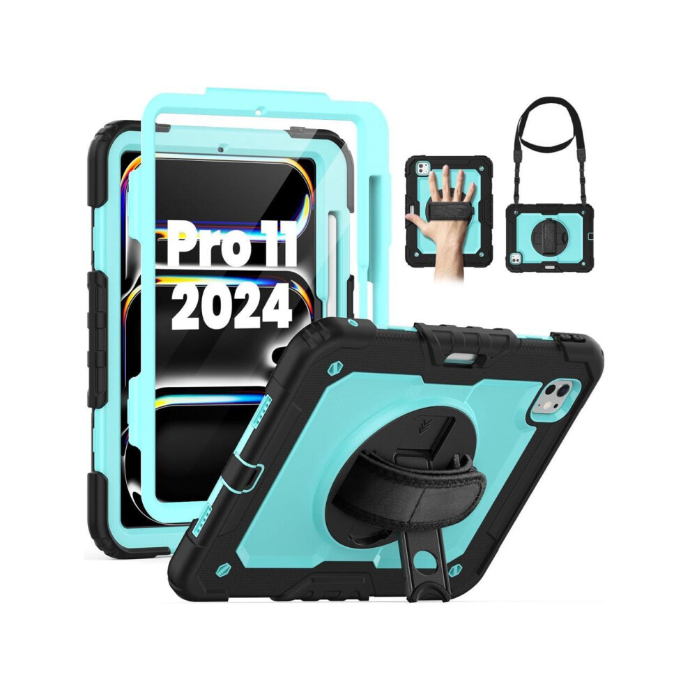 For Ipad Pro 11 Inch Case 2024 M4 2024 5Th Generation A2836/A2837/A3006 Protective Cover With Built-In Screen Protector, 360 Rotating Stand, Adjustab 609808305241