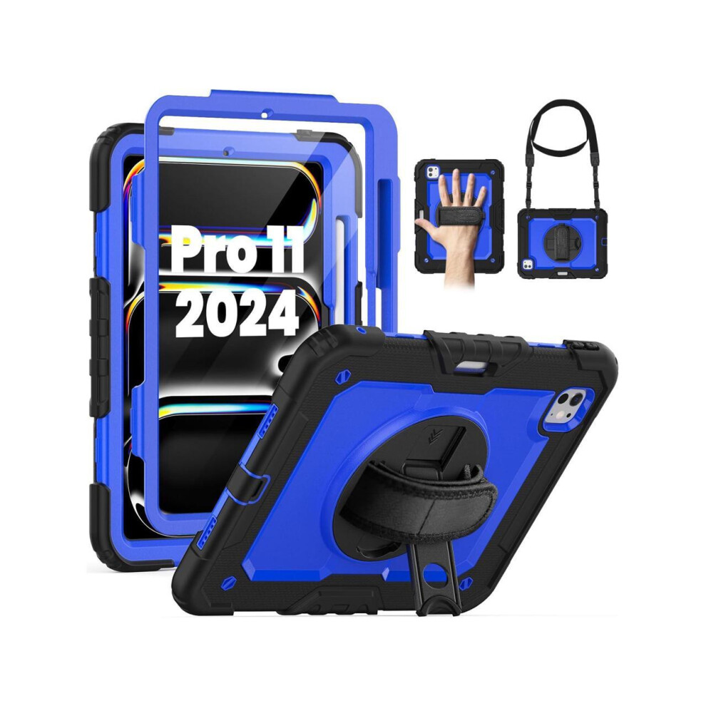 For Ipad Pro 11 Inch Case 2024 M4 2024 5Th Generation A2836/A2837/A3006 Protective Cover With Built-In Screen Protector, 360 Rotating Stand, Adjustab 609808305227