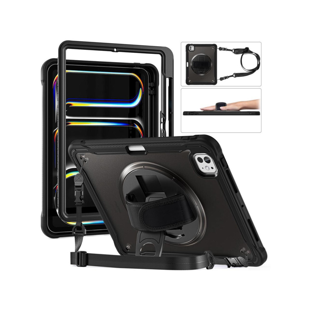 Case For Ipad Pro 11 Inch M4 2024 5Th Gen Heavy Duty Rugged Shockproof Cover With 360 Rotating Hand Strap Foldable Stand & Shoulder Strap, Pencil Hol 609808307832