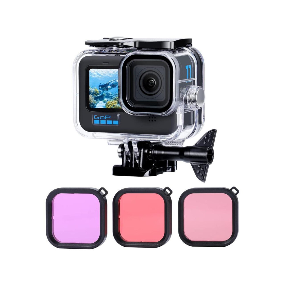 Waterproof Dive Case Housing for Gopro Hero 13/12/11/10/9 Black Action Camera Accessories with 3 Pack Underwater Filter Diving Protective Shell