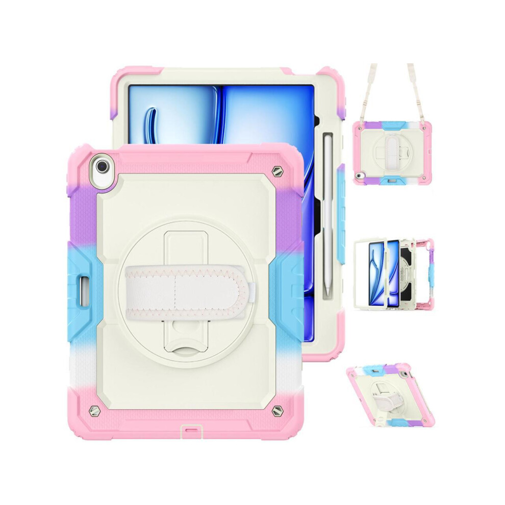 Case For Ipad Air 13 Inch M3 2025 / M2 2024 With Built-In Screen Protector, 360 Rotating Stand, Adjustable Shoulder Strap, Pencil Holder 609808321166