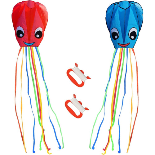 2 Pack New Upgraded Smiley Big Octopus Kite, Easy to Fly Long Co