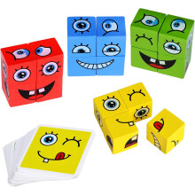 Wooden Emoji Matching Blocks Puzzle Educational Game Montessori