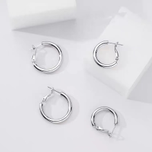 2-pack of s999 sterling silver plain hoop earrings New hip-hop c