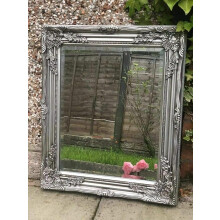 French Vintage Baroque Ornate Mirror Silver 94X74cm