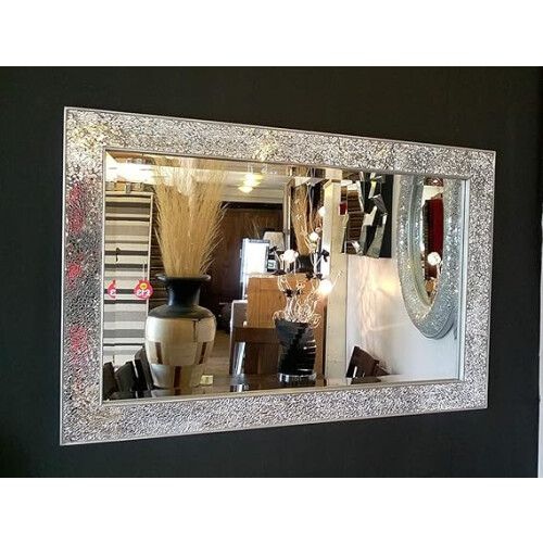 Crackle Mirror Silver Frame 90X60Cm