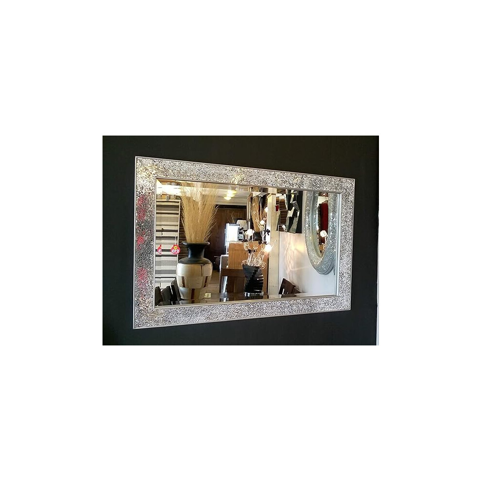 Biznest Crackle Mirror Frame 90X60cm Silver