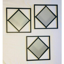 3x Diamond Shape Frame Black Mirror 40X40cm