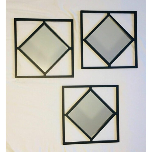 3x Diamond Shape Frame Black Mirror 40X40cm