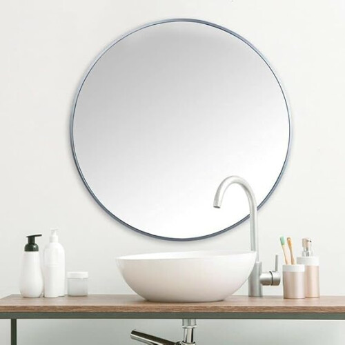 Round Grey Wall Mirror Aluminium Frame 60cm