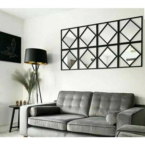 9x Boston Black Wall Mirrors Square 40cm