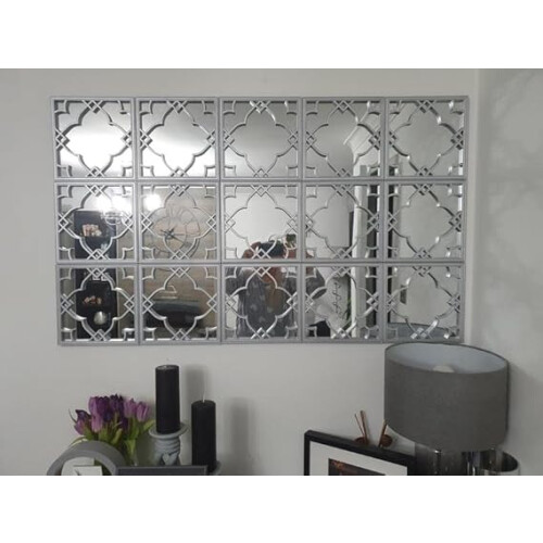 3x Silver Moroccan Tile Mirrors 25Cm