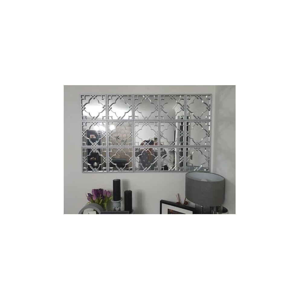 Biznest 3X Moroccan Tile Mirrors 25Cm Silver