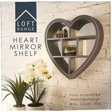 Heart Shape Mirror Shelf Grey Decor 45x45cm