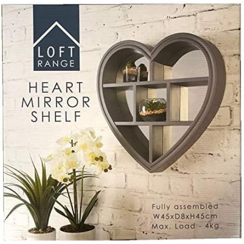 Heart Shape Mirror Shelf Grey Decor 45x45cm