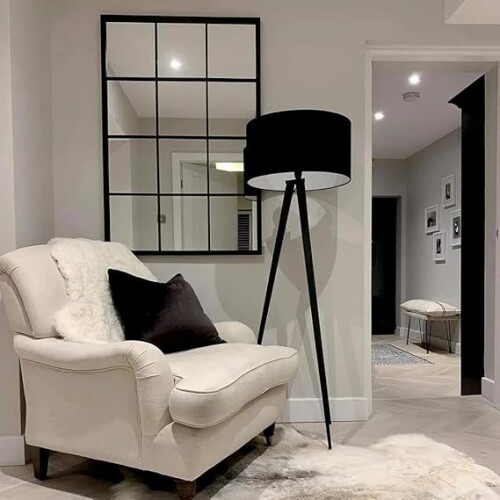 Rectangle Window Mirror Metal Frame Black 90x60cm