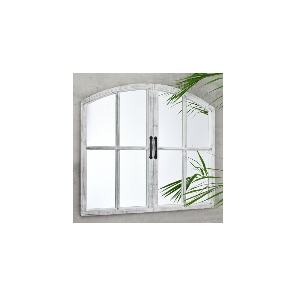 Biznest Rustic Window Mirror Stylish 72X65cm White