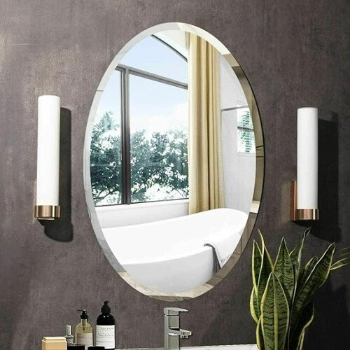 Frameless Mirror Modern Oval Design 50x70cm