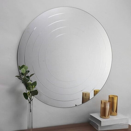 Etched All Glass Round Mirror HD Mirror Vanity 80cm
