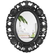 Oval Baroque Wall Mirror Chic Black 54x44cm