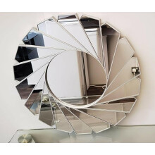 Round Wall Mirror Silver Art Deco Swirl 61cm