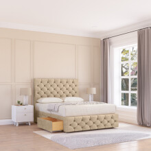 (Small Single, Cream) Watson Coinston Divan Bed Base ,No Drawers, 12" Footboard & 26" Struts Headboard
