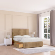 (Single, Light Brown) Madison Dumfries Divan Bed Base ,No Drawers, 12" Footboard & 26" Struts Headboard
