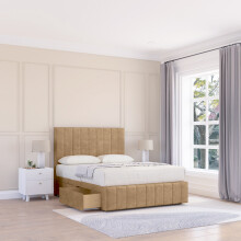 (Small Single, Light Brown) California Dumfries Divan Bed Base ,No Drawers, 12" Footboard & 26" Struts Headboard
