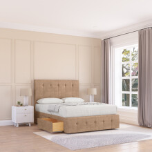 (Small Single, Light Beige) Cambridge Naples Divan Bed Base ,No Drawers, 12" Footboard & 26" Struts Headboard