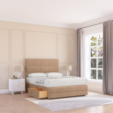 (Double, Light Beige) Monaco Naples Bed Base ,No Drawers, 12" Footboard & 26" Struts Headboard