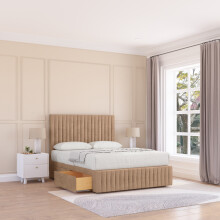 (Small Single, Light Beige) Madison Naples Divan Bed Base ,No Drawers, 12" Footboard & 26" Struts Headboard