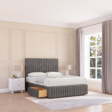 (King, Grey) Madison Naples Divan Bed Base ,No Drawers, 12" Footboard & 26" Struts Headboard