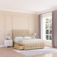 (Single, Cream) Berlin Coinston Divan Bed Base ,No Drawers, 12" Footboard & 26" Struts Headboard