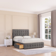 (Small Double, Grey) Berlin Naples Divan Bed Base ,No Drawers, 12" Footboard & 26" Struts Headboard
