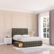 (Single, Light Grey) Berlin Dumfries Divan Bed Base ,No Drawers, 12" Footboard & 26" Struts Headboard