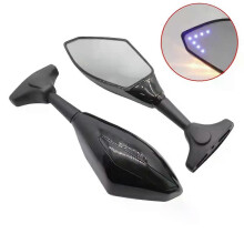 Motocykel Čierne Spätné Zrkadlo S LED Smerovým svetlom Zrkadlá univerzálne Žlté+modré svetlo