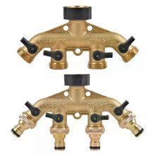 4 Way Brass Garden Hose Splitter Y-Type Watering Tap Connector Distributor For Outdoor Tap and Faucet