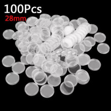 100 kpl 28 mm muoviset kirkkaat kolikkokotelot pyöreät säilytyskapselit juhlarahojen keräämiseen läpinäkyviä