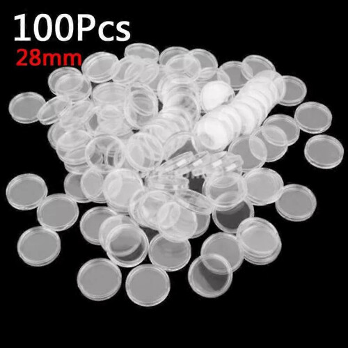 100pc Πλαστικές διαφανείς θήκες νομισμάτων 28mm Στρογγ