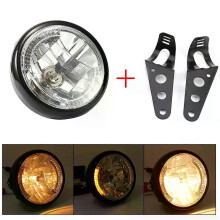 Faro universale per moto da 7 pollici, 12V H4 35W, faro LED giallo rotondo per moto, staffa nera per