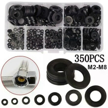 Kit assortimento di guarnizioni piatte in nylon nero da 350 pezzi, 7 misure, M2, M25, M3, M4, M5, M6,