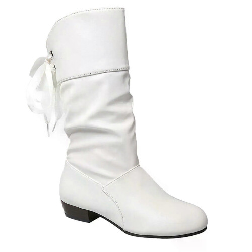 Γυναικείες Slip On Calf Boots Round Toe Back Lace Up Ζεστές μπότες γά